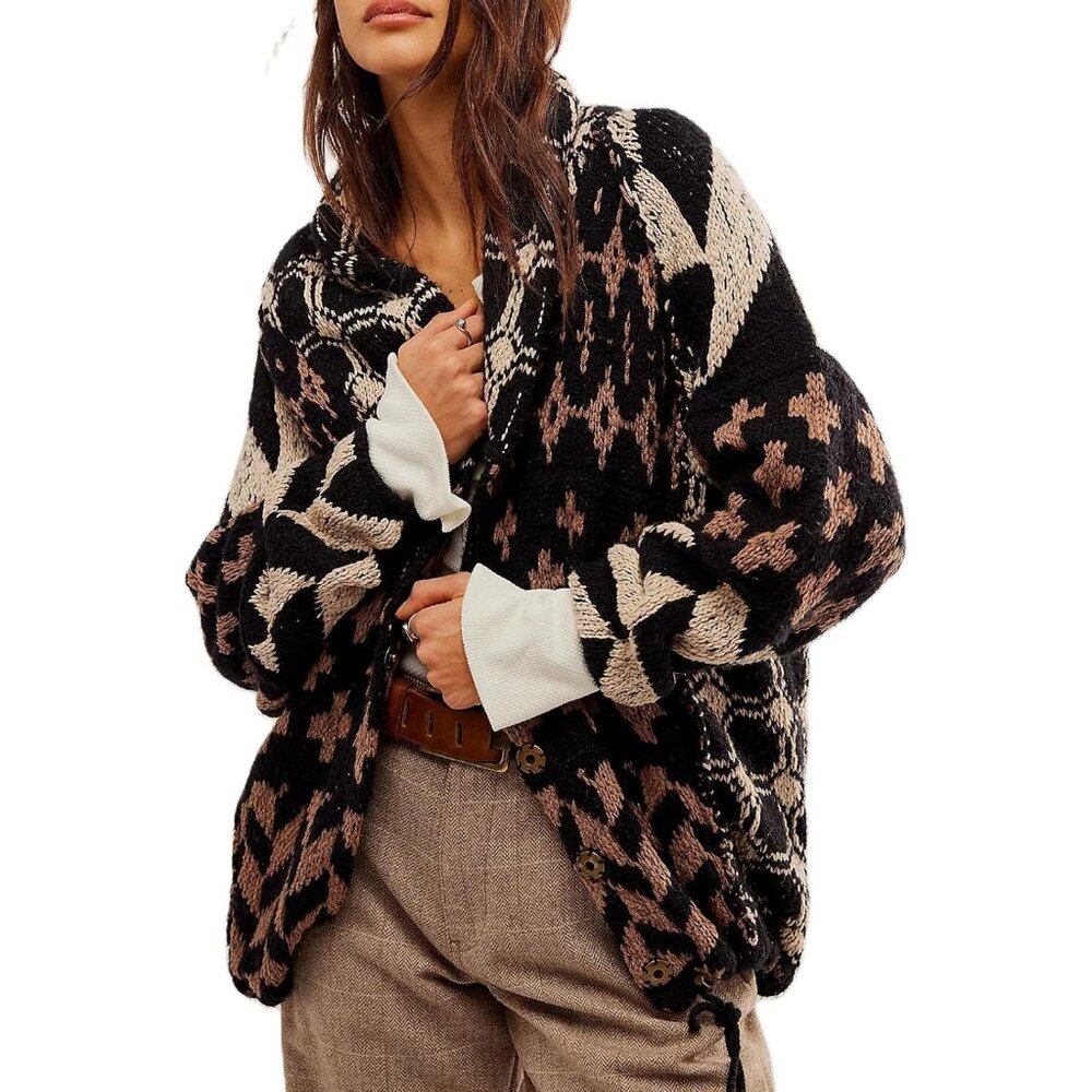Cardigan Sweaters for Women Button Down Shawl Collar Oversized Sweater Coats Y2k - Picture 1 of 3